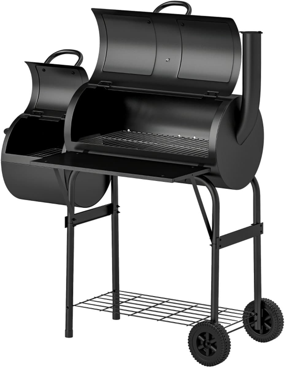 Holzkohlegrill met Deckel en Thermometer – BBQ Smoker met Wielen en Aflegplank – 109 x 60 x 120 cm / 42,9 x 23,6 x 47,2 inch – Zwart — afbeelding 1