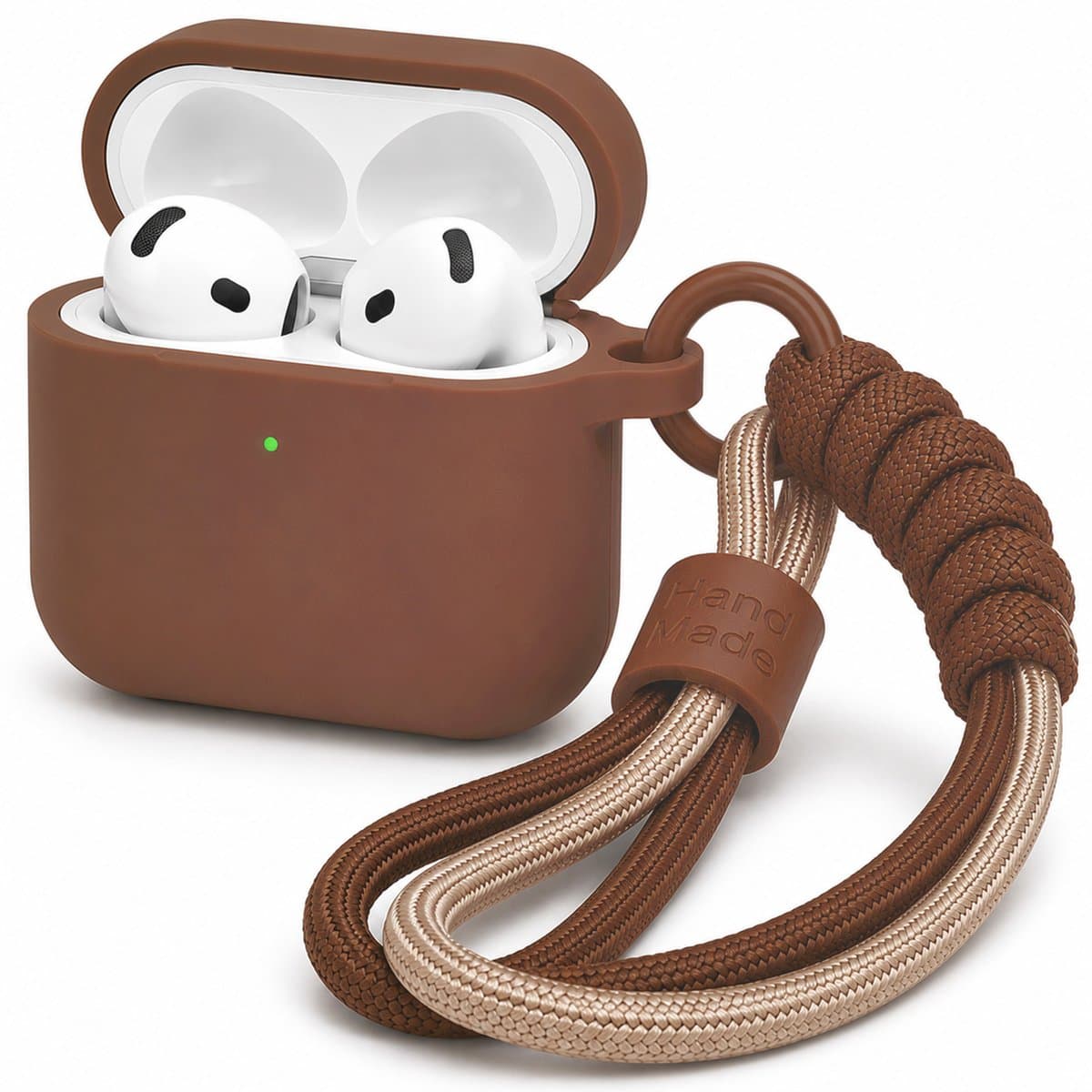 Hoesje Geschikt voor AirPods 4 Gen (2024 / ANC) – Siliconen Case met Draagkoord – Bruin — afbeelding 1