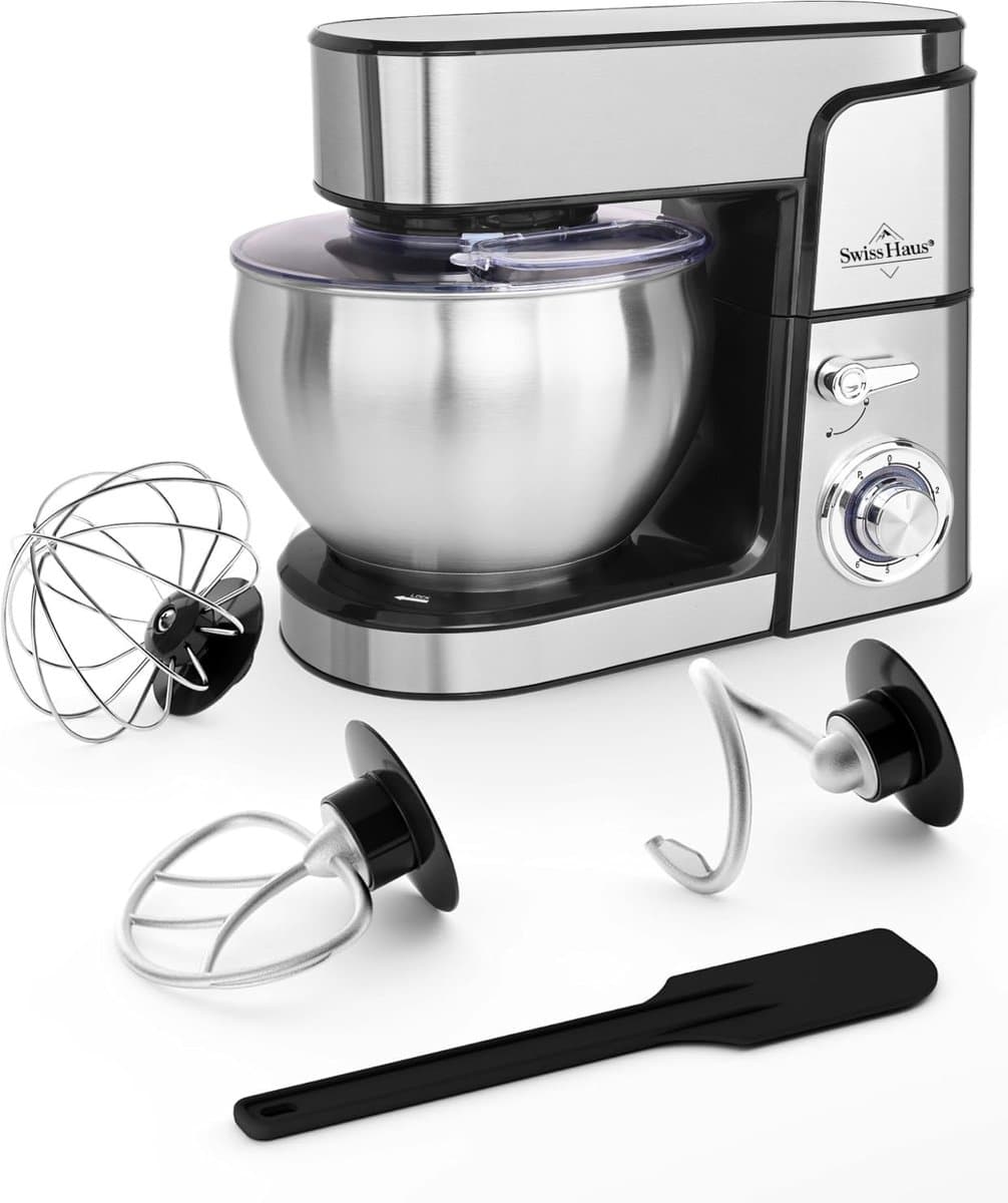Swiss Haus® KM2207 Keukenmachine 1500W – 7L RVS Keukenrobot – 6 Snelheden + Pulse – Multifunctionele Standmixer met Accessoires – RVS — afbeelding 1