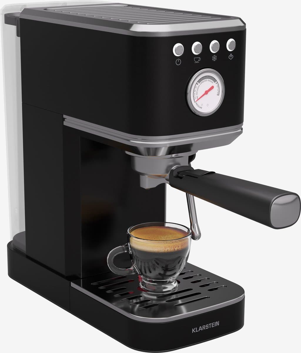 Klarstein Steelpresso Slim Portafilter Machine - 20 Bar - 1350 W - 1.2 Liter Watertank - Stoompijpje - Roestvrijstalen behuizing - Compact - Zwart — afbeelding 1