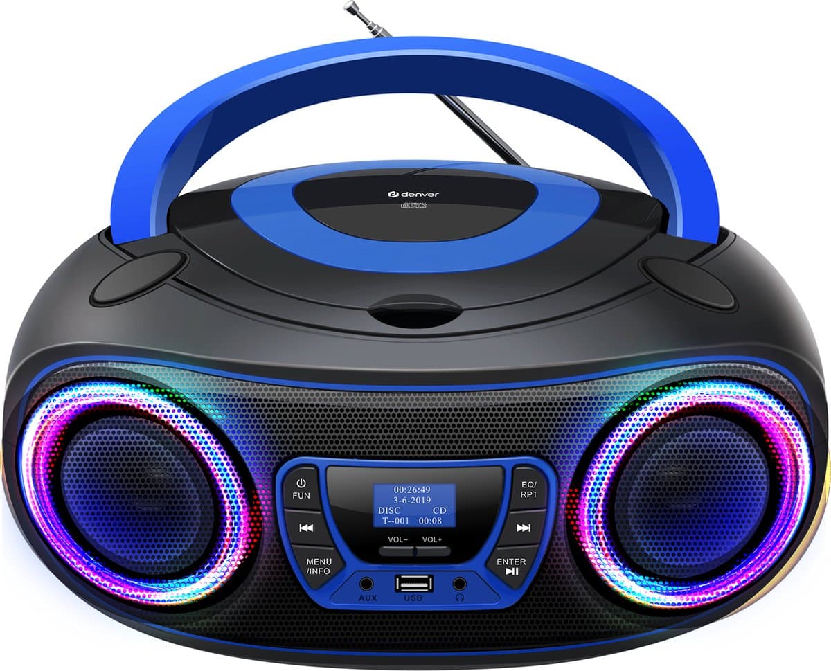 Denver Draagbare DAB Radio CD Speler Kinderen - Bluetooth - Lichteffecten - Boombox - AUX - FM - TDB212BLUE — afbeelding 1