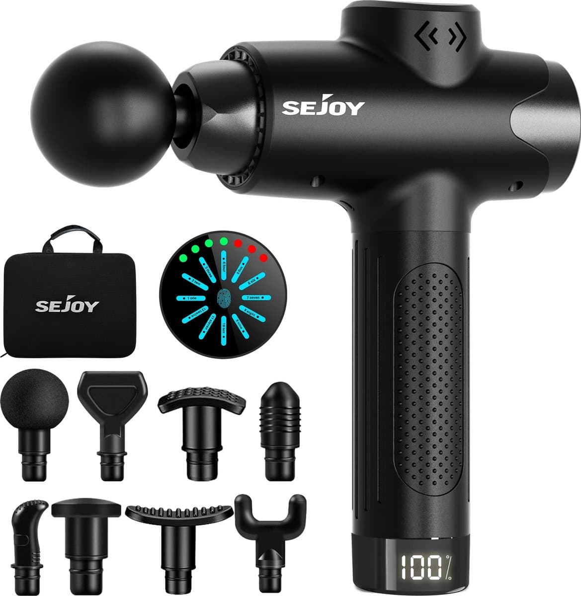 Massage Gun - Massage Pistool - Lichaamsmassage - 12 Snelheden - Lichtgewicht - Draagbaar - Led Touchscreen - 8 Opzetstukken - Zwart — afbeelding 1