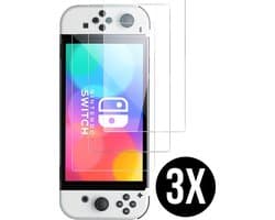 Podec - 3x Screenprotector geschikt voor Nintendo Switch OLED - Tempered Glass Screen Cover