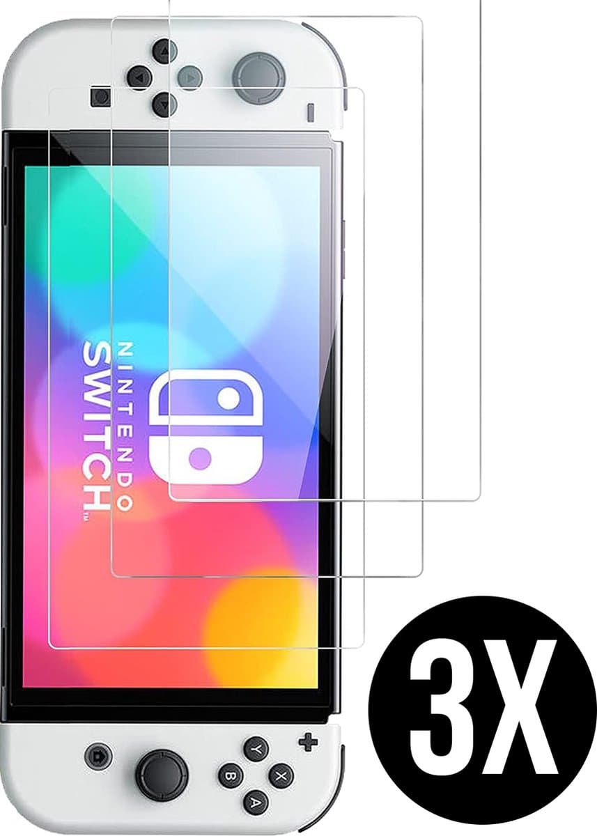 Podec - 3x Screenprotector geschikt voor Nintendo Switch OLED - Tempered Glass Screen Cover — afbeelding 1