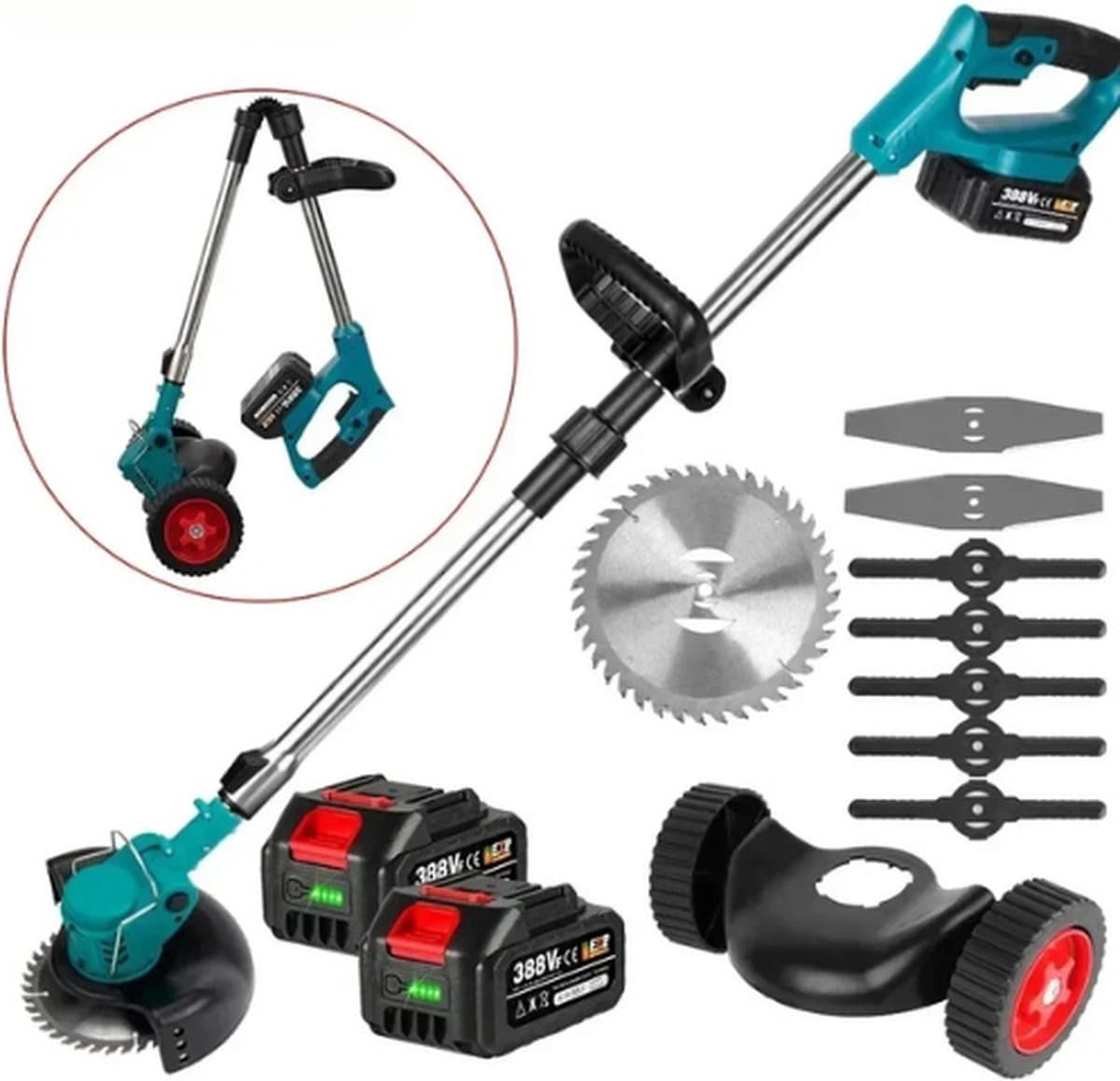 Mercadome® - Grasmaaier - Grasmaaier Elektrisch - Grastrimmer - Draadloos - 2x18V batterij — afbeelding 1