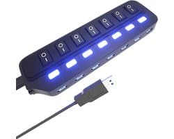 7-Poorts USB 3.0 Hub Splitter met Individuele Aan/Uit Schakelaars en LED Indicatoren