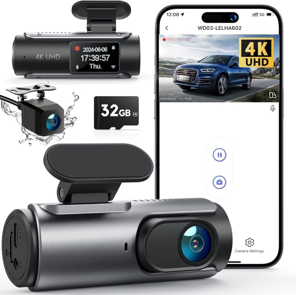Nexvo® Dashcam voor Auto Voor en Achter - Dashcam - Grijs - 8cm x 4cm x 5cm — afbeelding 1