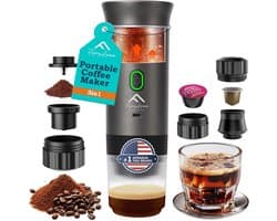 Draagbare Koffiemaker - Mini Espresso Machine - Reizen en Onderweg - 3-in-1 Systeem - 0.6 kg - Grijs