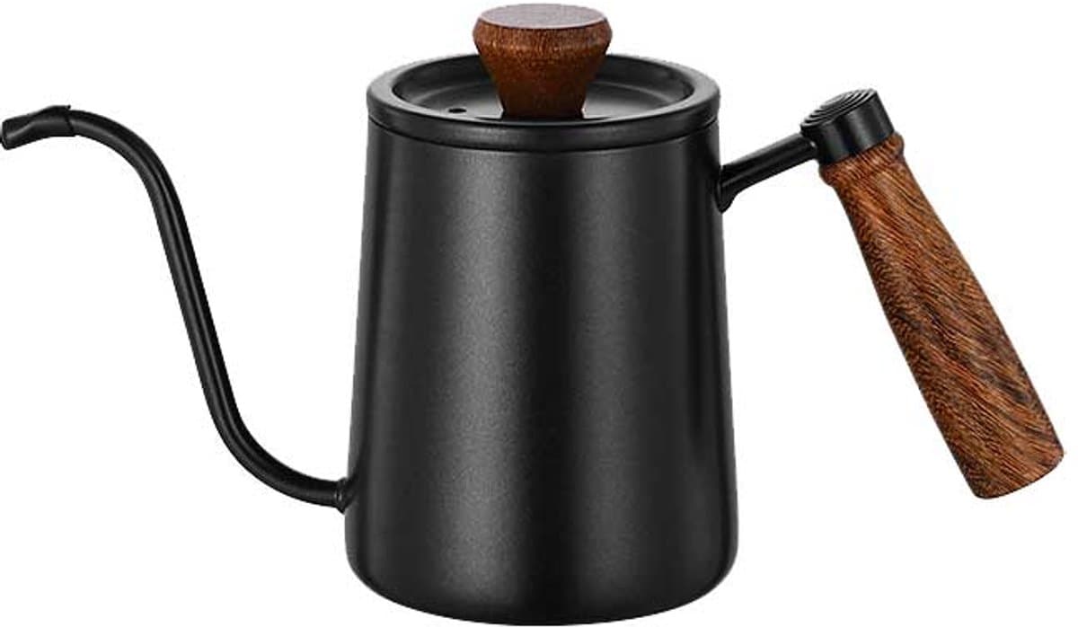 Koffiekan – Theepot – Pour-over koffieketel met zwanenhals – Ketel met zwanenhals - 600ml– Dripketel – Geschikt voor koffie & thee, compatibel met alle warmtebronnen – Zwart — afbeelding 1