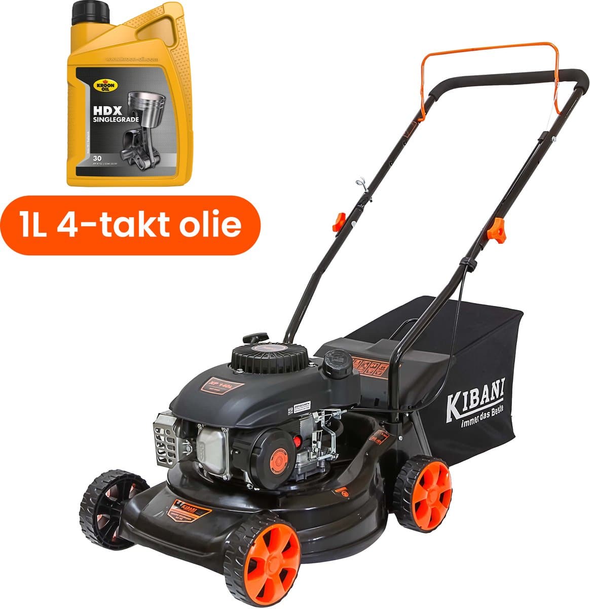Kibani Benzine Grasmaaier 141cc – 2.2 kW / 3.0 PK incl. 1 liter 4-takt olie – 41 cm Maaibreedte – 40L Opvangzak – 3 Maaihoogtes – Handgeduwd Grasmaaier — afbeelding 1