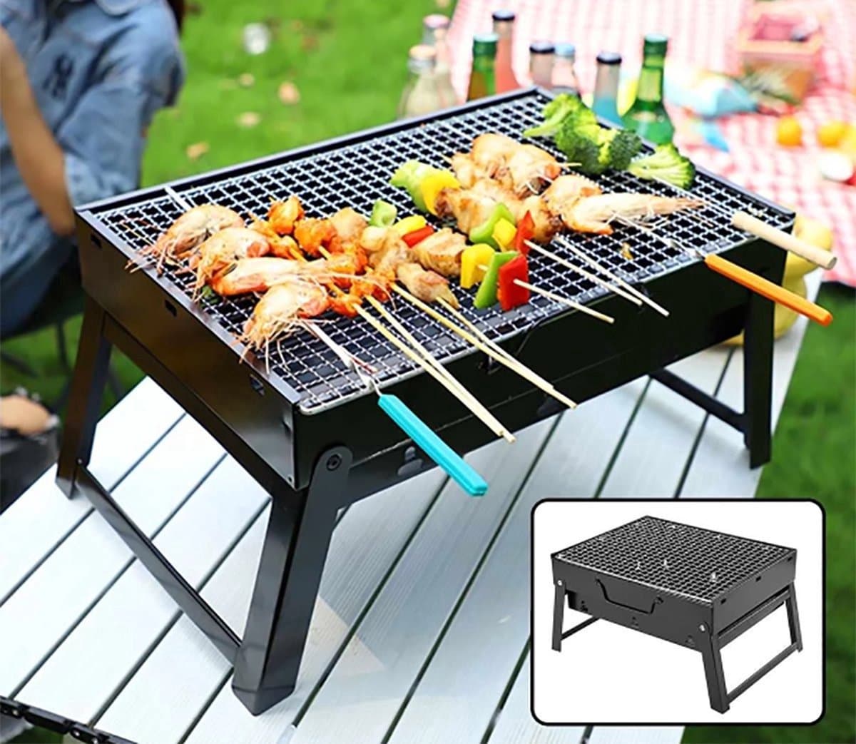 Borvat® Opvouwbare BBQ - Draagbare tafelgrill - Rechthoekig ontwerp - Compact en lichtgewicht - Zwart — afbeelding 1