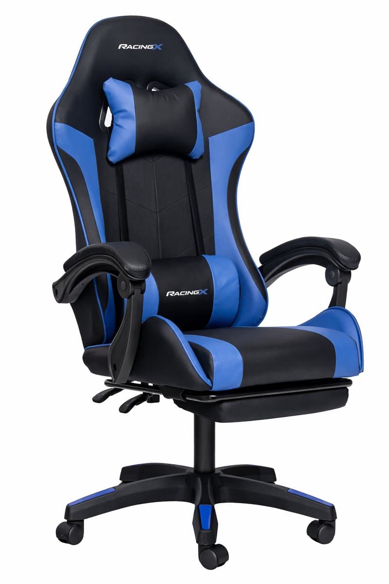 RACINGX - Game Stoel Met Voetsteun- Gaming Stoel - Ergonomische Bureaustoel - Gamestoel - Verstelbaar - Gaming Chair - Zwart/Blauw — afbeelding 1