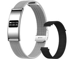 WizBay Premium Select® Smart Bracelet 2026 - Ultradun 2,8 mm - Hartslag en SpO2 - Slaapmonitor - 5ATM Waterdicht - Fitness Tracker - IPS Screen - Android en iOS - Zilver RVS Band extra Zwarte Siliconen Band