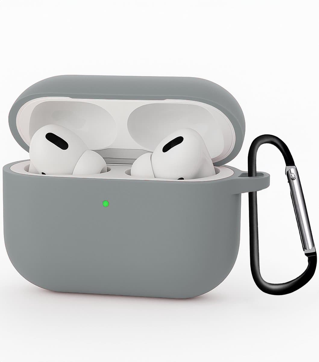 Hoesje - Geschikt voor Apple Airpods Pro 3 - met Clip - Siliconen Hoes - Silicone Case Cover - Grijs — afbeelding 1