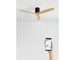 CREATE - Plafondventilator 40W silent 100% hout (Ø132cm) (ruimtes 10m²-25m²) - Zwart / Licht hout - Geen licht - WIFI + Afstandsbediening - WIND CALM NATURAL WOOD