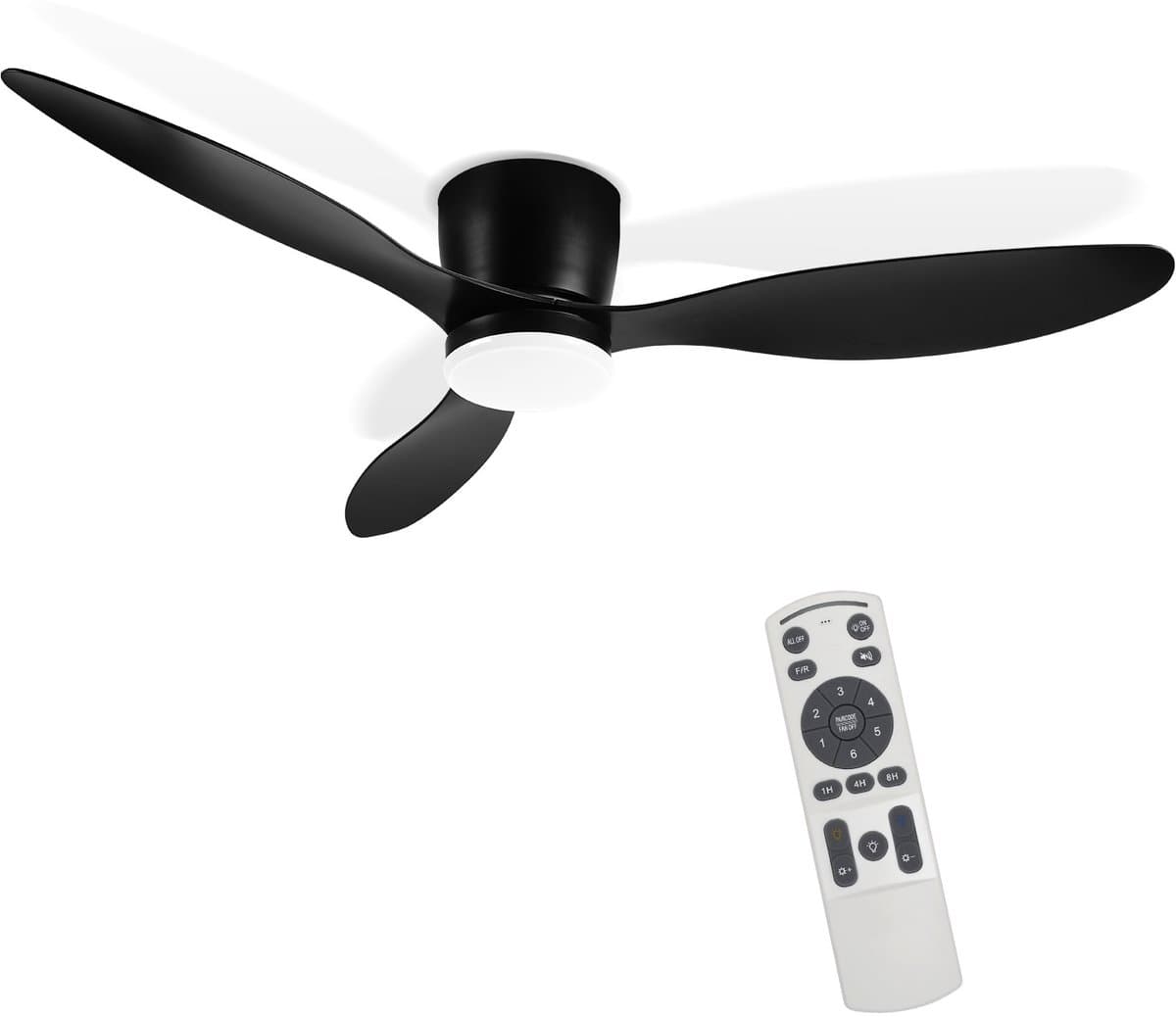 Plafondventilator met verlichting Ø132 cm - Plafondlampen met Ventilator & Lamp Inclusief Afstandsbediening - 6 snelheden - dimbaar - Zwart — afbeelding 1
