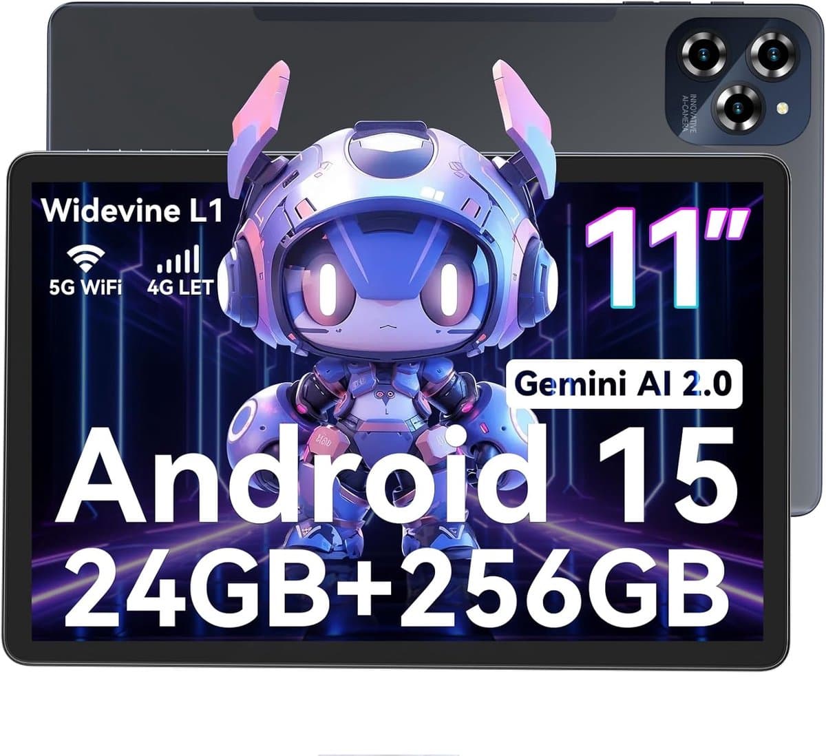 BESTTAB W90 Tablet - 11 Inch Tablet - 24GB RAM - 256GB ROM - 8000 mAh - Android 15 - WIFI 6 - Touchscreen Tablet - Dubbele Simkaart - Grijs — afbeelding 1