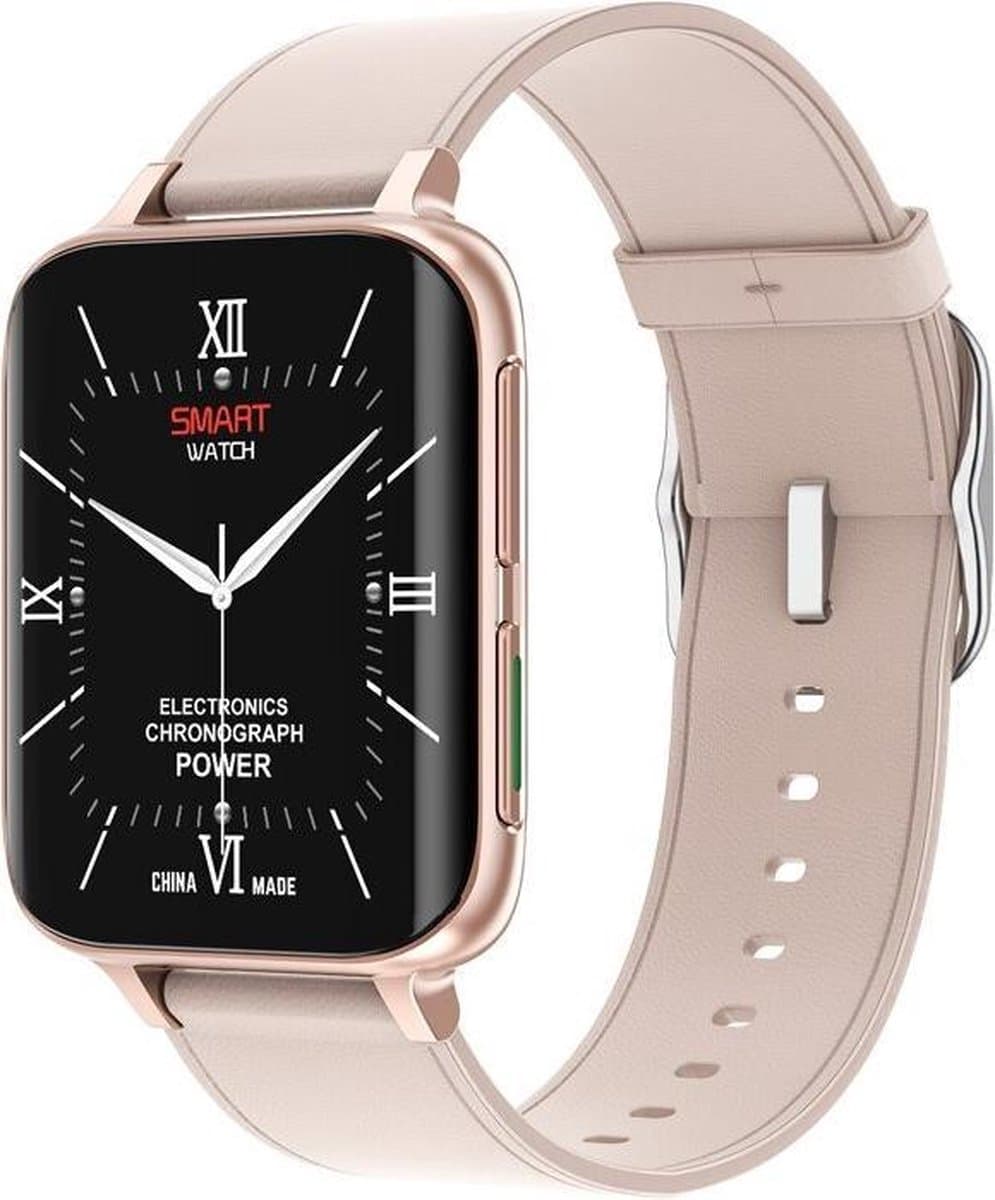 DrPhone CurvX - 3D Pixel Scherm - Smartwatch 44mm - 1.78 Inch 420*485 - ECG Fitness Tracker Hartslag - Leder Goud — afbeelding 1