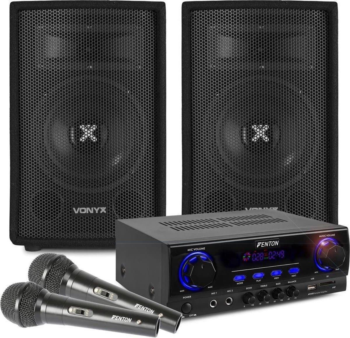 Karaoke Set met Bluetooth en Twee Microfoons - Just Sing - Fenton Versterker - Vonyx Speakers — afbeelding 1