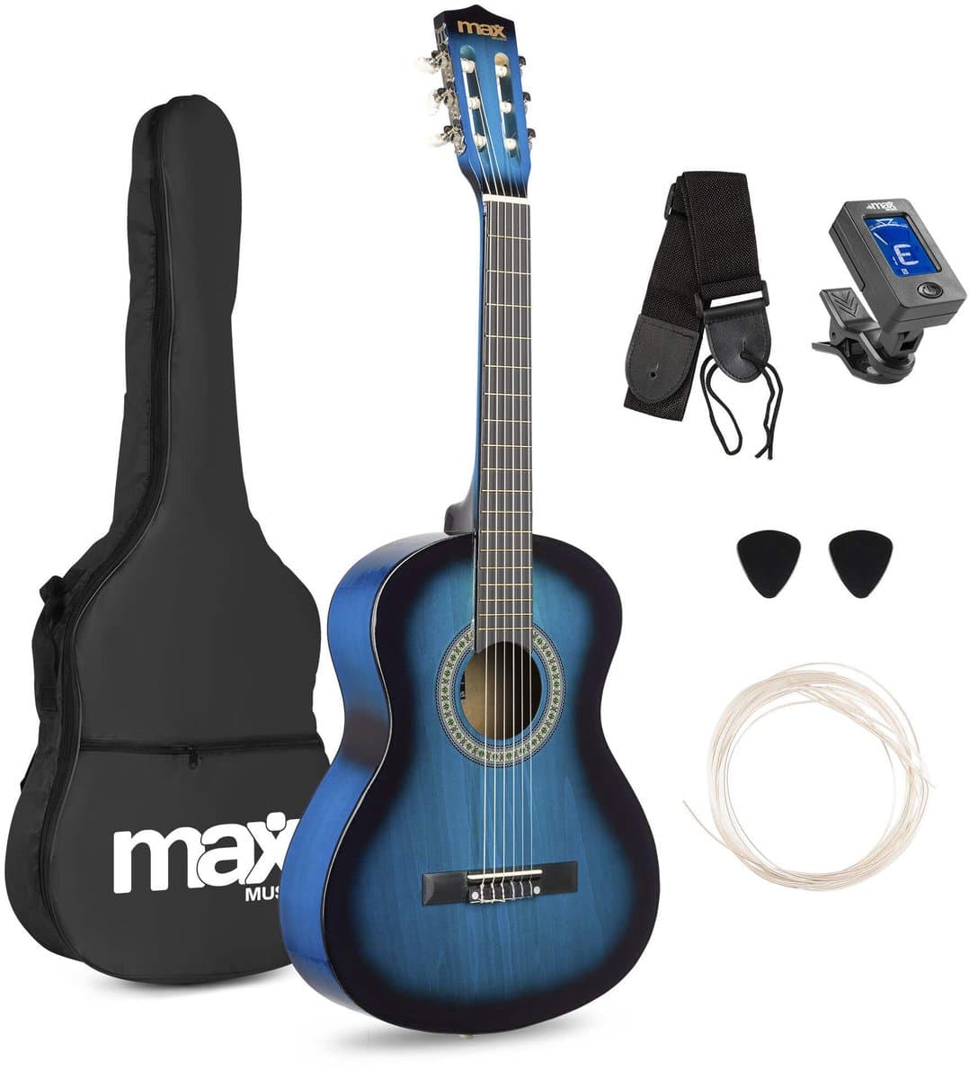 Kinder gitaar - MAX SoloArt akoestische gitaar 3/4 - Met gratis muzieklessen en accessoires - Blauw — afbeelding 1