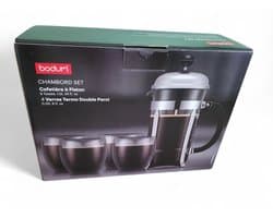 Luxe French press koffiezetapparaat - BODUM cafetière - 8 kopjes 1,0 l + 4 dubbelwandige PAVINA glazen 25 cl