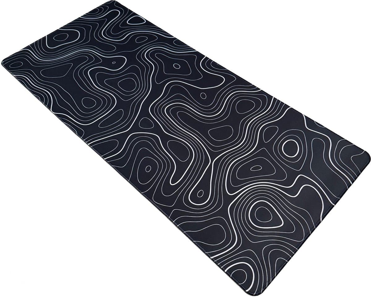Muismat xxl - Black Topography - Gaming - 900 x 400 x 3 mm - Antislip — afbeelding 1