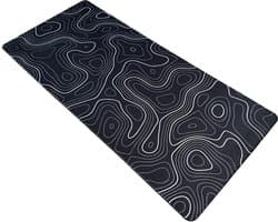 Muismat xxl - Black Topography - Gaming - 900 x 400 x 3 mm - Antislip