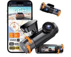 Vantrue N5S 4-kanaals 360 graden WiFi-dashcam, STARVIS 2, IR-nachtzicht, 2.7K+1080P*2+1440P voor-/achter-/binnenkant dashcam, spraakbesturing, GPS, LTE-ondersteuning, 24 uur parkeermodus, ondersteunt max. 1TB