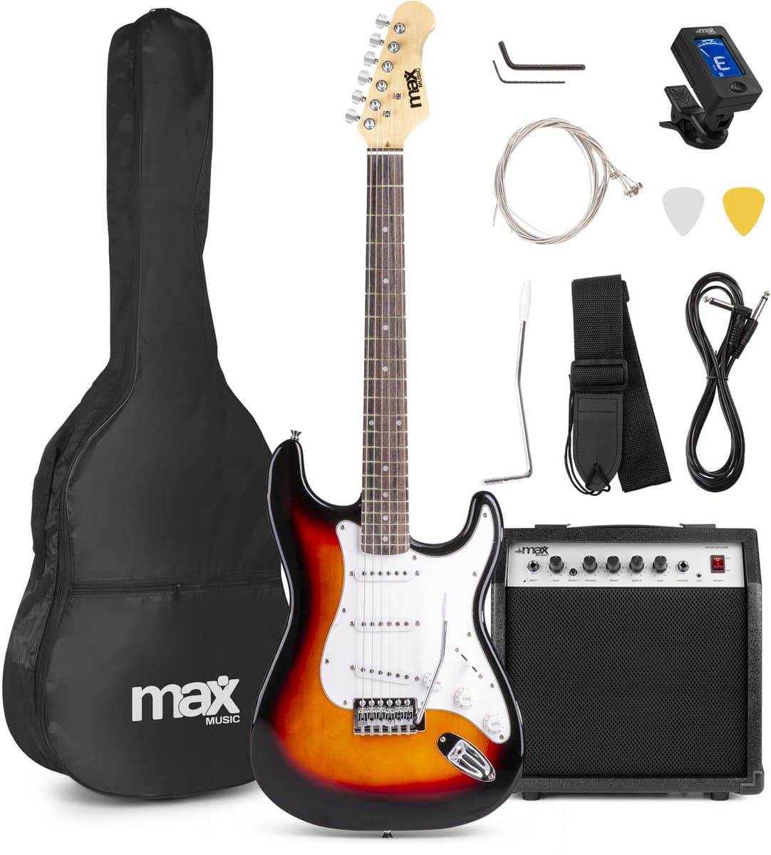 Elektrische gitaar met gitaar versterker - MAX Gigkit - 4/4 - Perfect voor beginners - incl. gitaar stemapparaat, gitaartas en plectrum - Sunburst — afbeelding 1