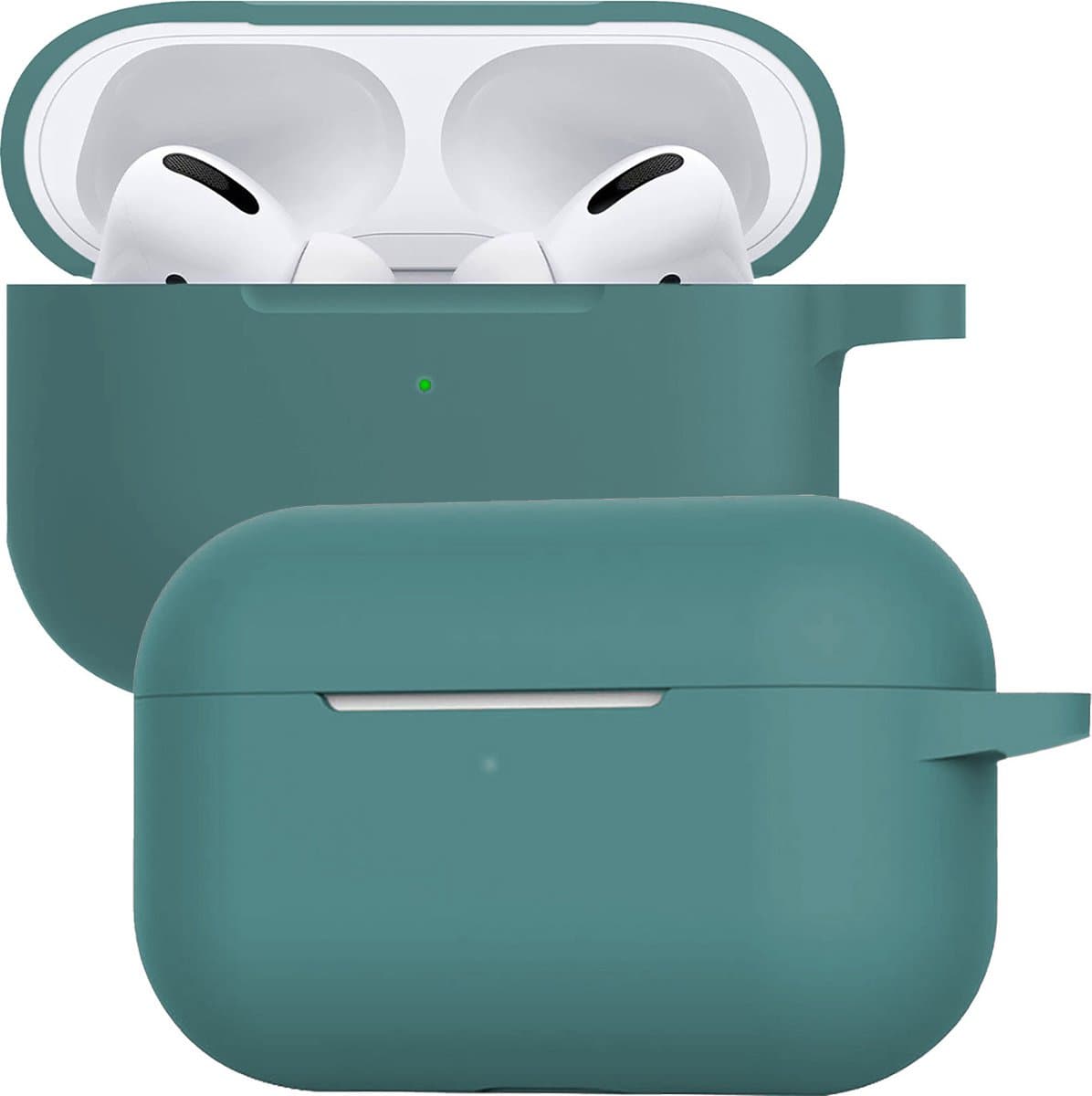 Case - Geschikt voor Apple AirPods Pro 2 - Siliconen Hoes met Clip - Silicone Hoesje Cover - Donkergroen — afbeelding 1