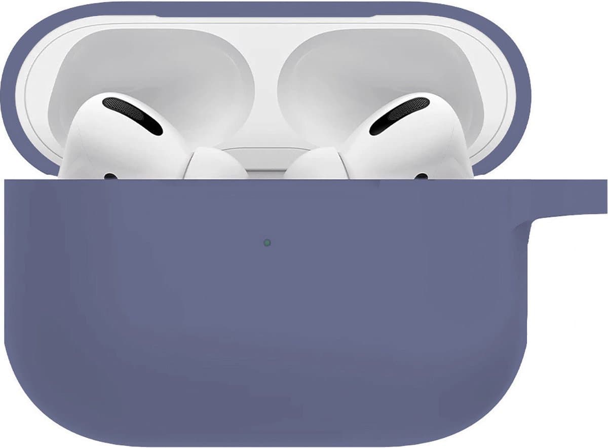 Hoesje - Geschikt voor Apple AirPods Pro 2 - Siliconen Hoes met Clip - Silicone Case Cover - Grijsblauw — afbeelding 1