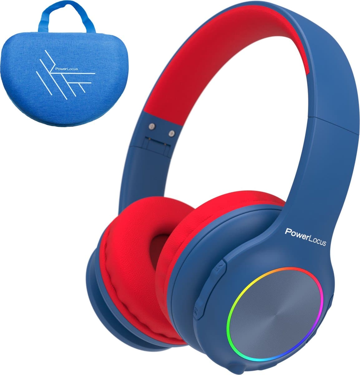 PowerLocus PLED Draadloze Koptelefoon Over-Ear voor Kinderen - LED lampjes - met Microfoon - Micro SD poort - Blauw/Rood — afbeelding 1