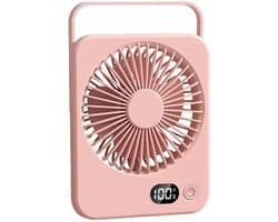 Draagbare bureauventilator USB oplaadbaar - 180° kantelbaar vouwmodel - batterijscherm - 5 snelheden - ultradun stil - Roze