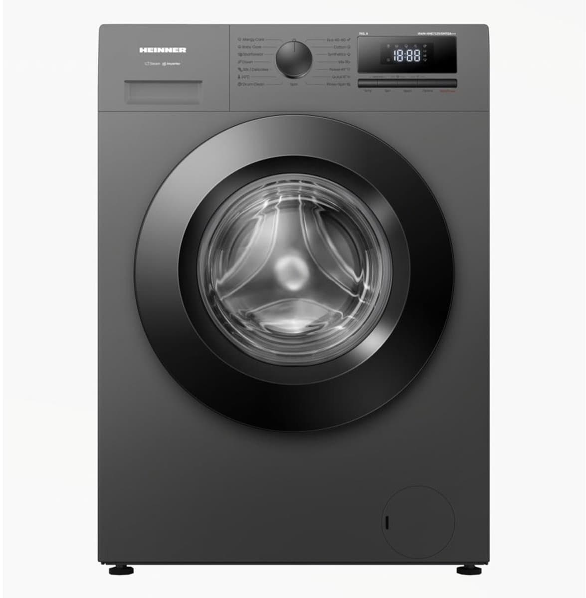 Heinner HWM-HME712IVSMTGA+++ Wasmachine – 7 kg – 1200 tpm – Energieklasse A – Inverter Motor – 15 Programma’s – Stoomprogramma’s – 15 Min Snelprogramma – Digitaal Display – Kinderslot – Titaniumgrijs — afbeelding 1