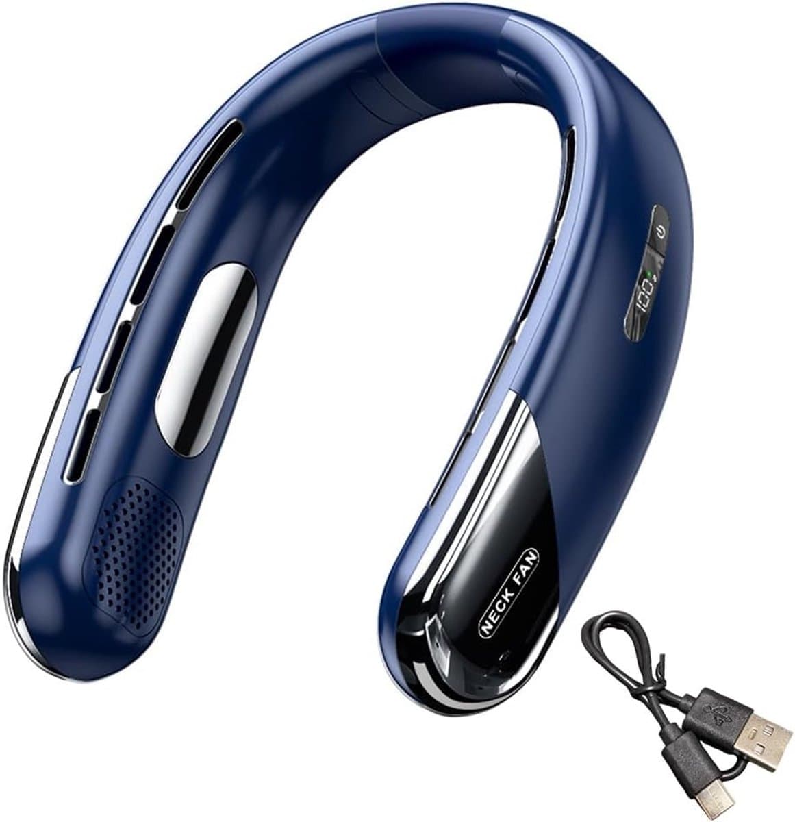 Oplaadbare draagbare nekventilator - 3000 mAh capaciteit, ventilator zonder bladen, blauwe koelventilator — afbeelding 1