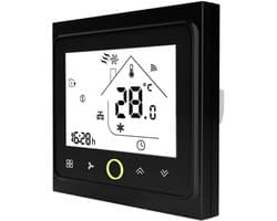 Slimme Thermostaat - Kamerthermostaat Verwarming Koeling - Comfort Thuis Creëren - 0.5 Graden Nauwkeurigheid - 2P WIFI - Zwart