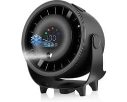 KZQ Zwarte Mini Bureauventilator Met Led Display En 3600 Mah Batterij 3 Snelheden Voor Slaapkamer Studentenhuis En Kantoor