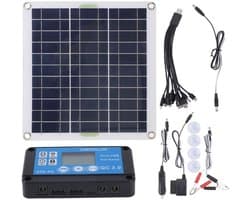 200W zonnepaneelset, efficiënte zonne-energieopwekking, veelzijdig en draagbaar, meerdere oplaadopties, blauwe controller OBD-stekker, snel opladen voor kamperen