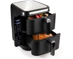 Heteluchtfriteuse Dubbele Kamer - Airfryer XXL Friteuse - Gezond Koken - Verticaal Ruimtebesparend Design - 104 Liter - Zwart