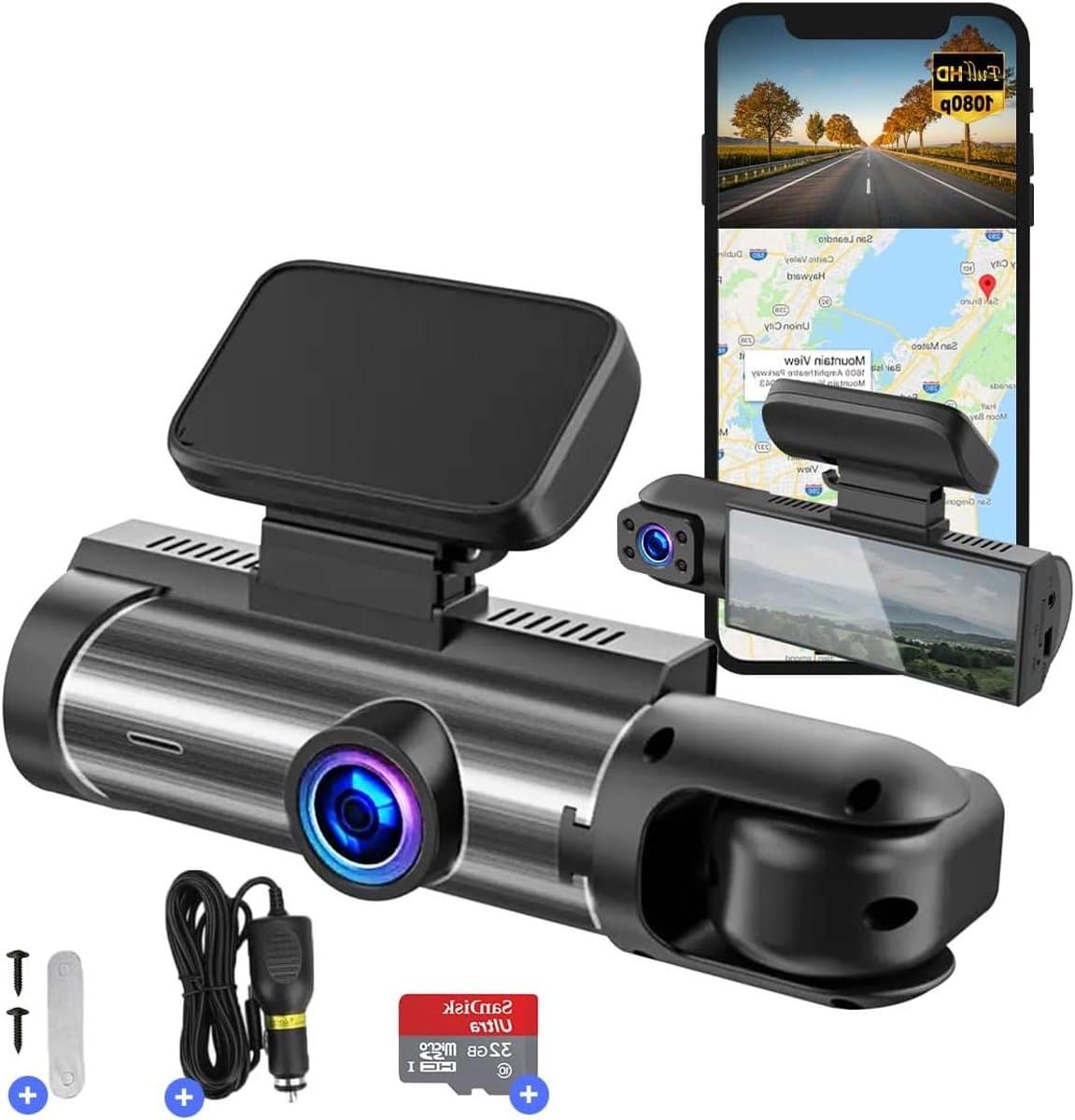 Auto Camera - Rijcamera Recorder - Veilig Rijden - Dubbele Lens Full HD - 170 Graden Hoek - Zwart — afbeelding 1