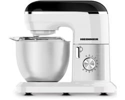 Heinner Planetaire Keukenmachine – 1000 W – RVS Mengkom 5 L – 10 Snelheden + Pulsstand – Garde, Deeghaak en Menghaak – Transparant Spatdeksel – Wit