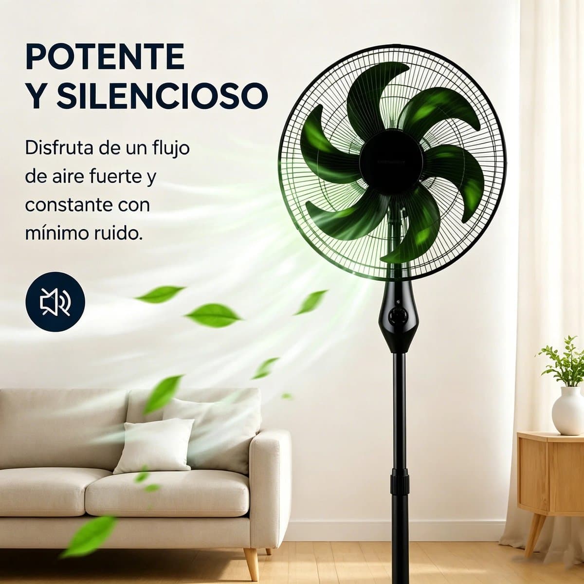 Wentinkmo zwarte staande ventilator - Krachtig 55W motor - verstelbare hoogte totaal 130 cm - 3 snelheden — afbeelding 1