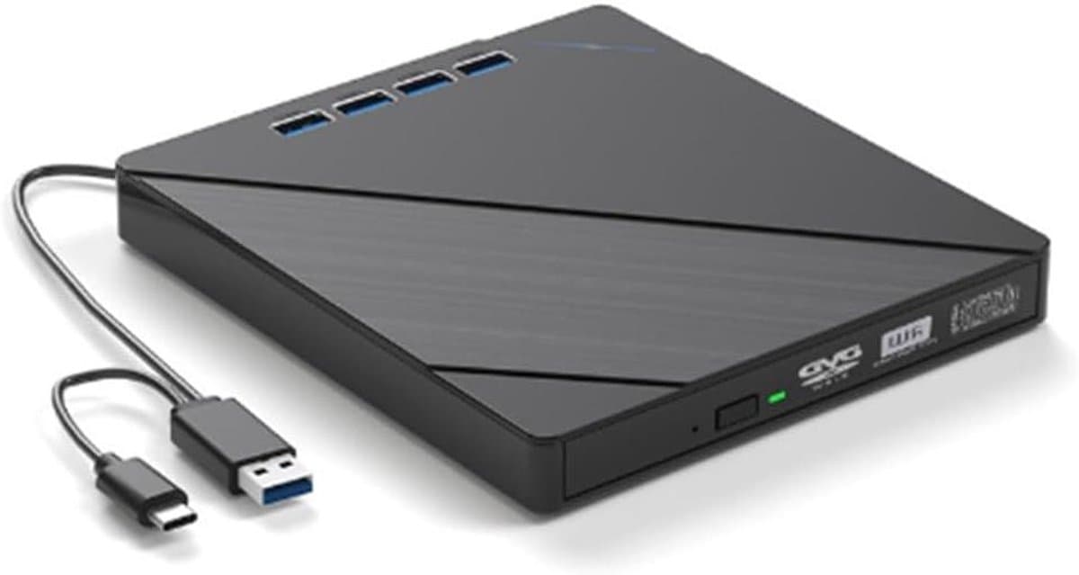 Externe CD/DVD-speler - Optische Drive Brander - Bestanden Overzetten - 7-in-1 Hub - USB 3.0 - Zwart — afbeelding 1