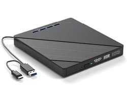 Externe CD/DVD-speler - Optische Drive Brander - Bestanden Overzetten - 7-in-1 Hub - USB 3.0 - Zwart