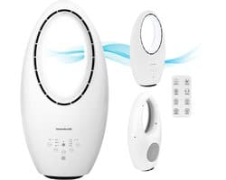 Bauerkraft Bladloze Ventilator met Afstandsbediening – 60W – Fluisterstil – Timer – LED Verlichting – Oscillerend – Witte Ventilator Zonder Bladen