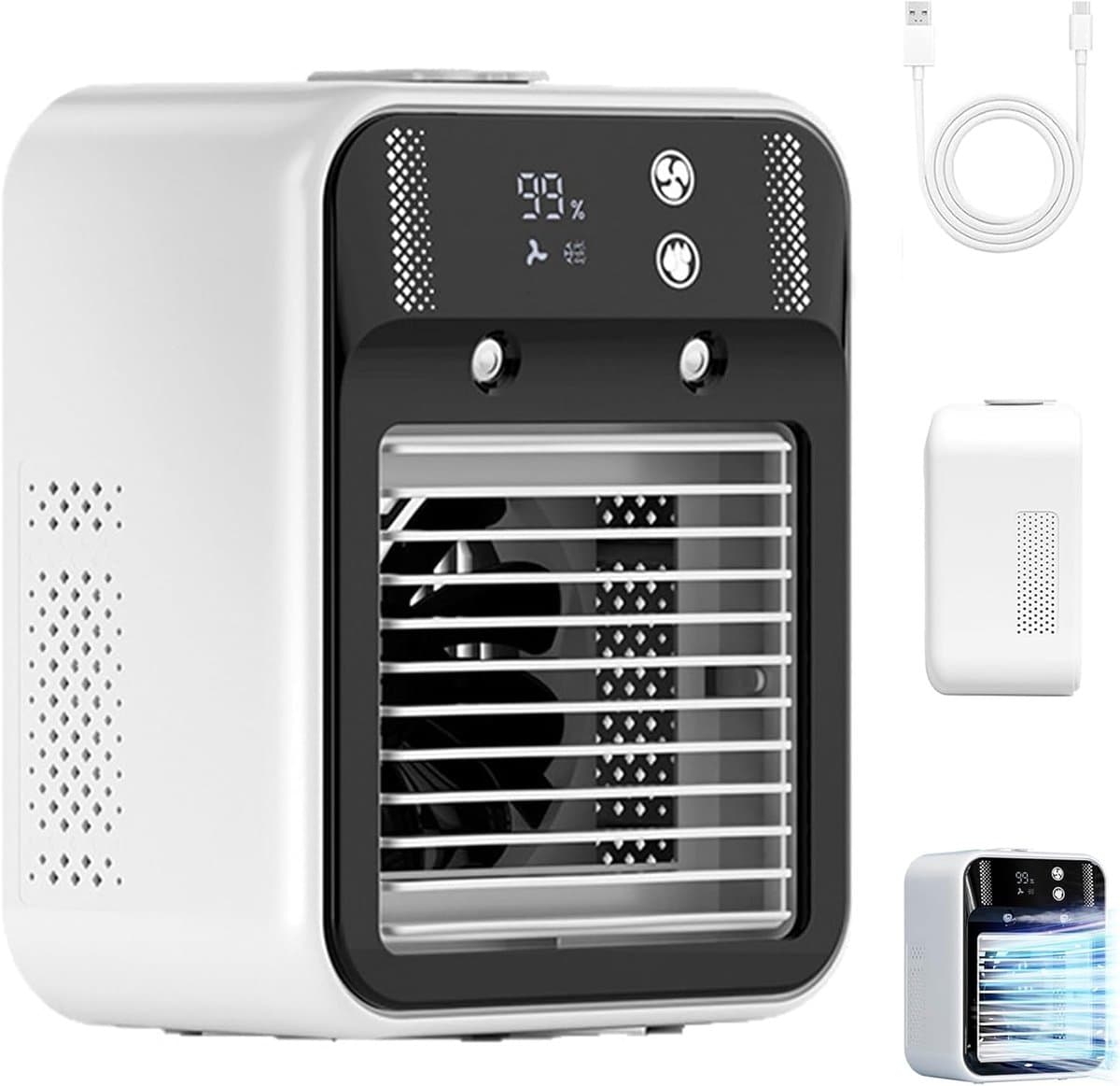 KZQ Draagbare Mini Verdampingsventilator met 2 Snelheden, Koele Nevelstand, Digitaal Display, Geschikt voor Auto, Slaapkamer, Kantoor en Kamperen — afbeelding 1