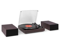 Platenspeler met speakers - Audizio Akron - LP speler - Bluetooth - AUX - 3 snelheden - Donkerbruin