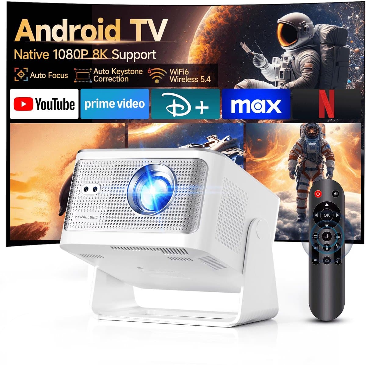 Magcubic® HY350MAX Mini Beamer 8K-1080P Full HD Smart Projector-600ANSI Lumen-Draagbare Beamer voor Film & Gaming-Thuisbioscoop–180° Draaibaar-Automatische focus-Geïntegreerde Google Play&6000+ Apps–Android 14-WiFi 6&Bluetooth 5.4 — afbeelding 1