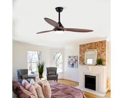 HAUSS SPOLE Ventilator - 132 cm Met Verlichting - Metaal En Hout - Zwart En Donker Walnoot - Dimbaar Met Afstandsbediening