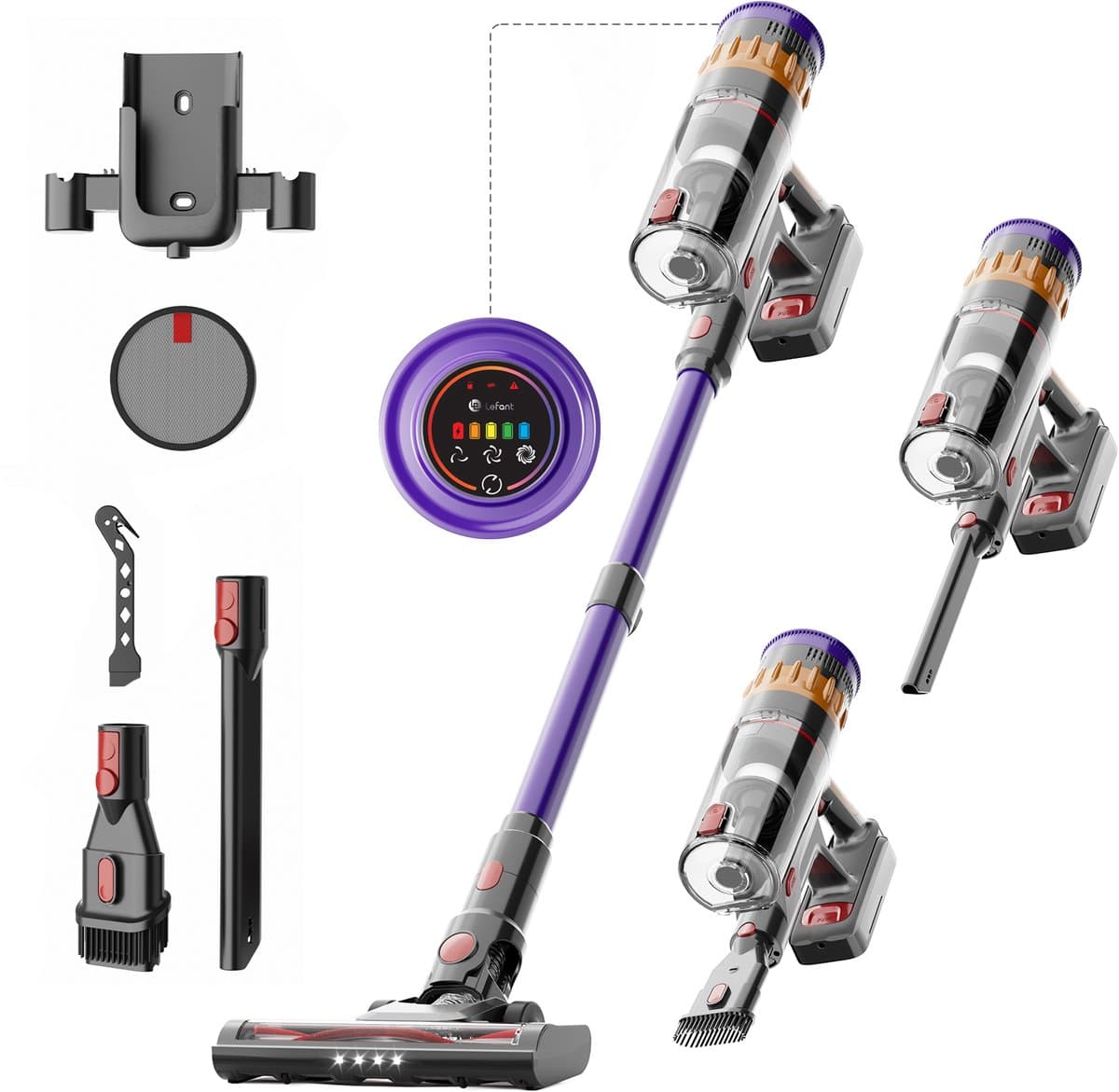 Lefant V1 Draadloze steelstofzuiger - 300W - Handstofzuiger - 3 opzetstukken - 40000 Pa zuigkracht - 3 zuigstanden - zakloos - op accu — afbeelding 1